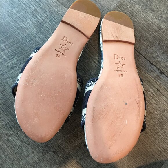 Dior Dway Blue Embroidered Cotton Logo Slides - Picture 6 of 7